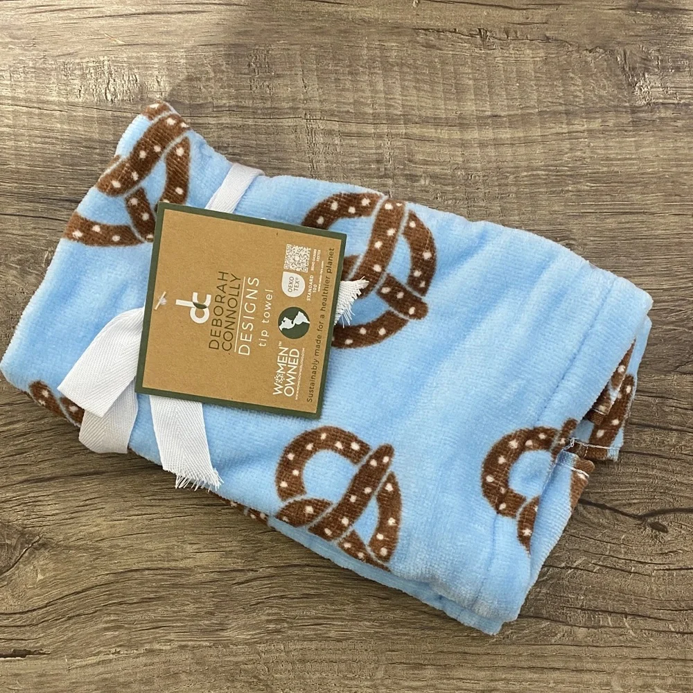 Deborah Connolly Blue and Brown Pretzel towel